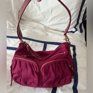 MZ Wallace Page Bag, dark pink nylon with leather shoulder strap&nylon crossbody